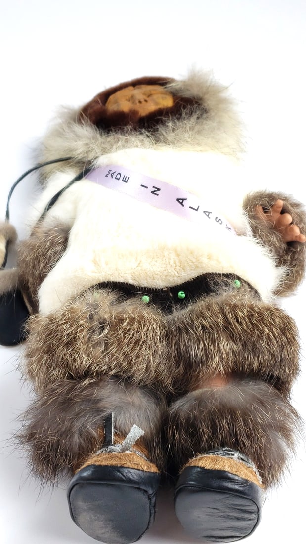 Inupiaq Alaskan Native 15" Doll with Fur Clothing and Beaded Details - 3