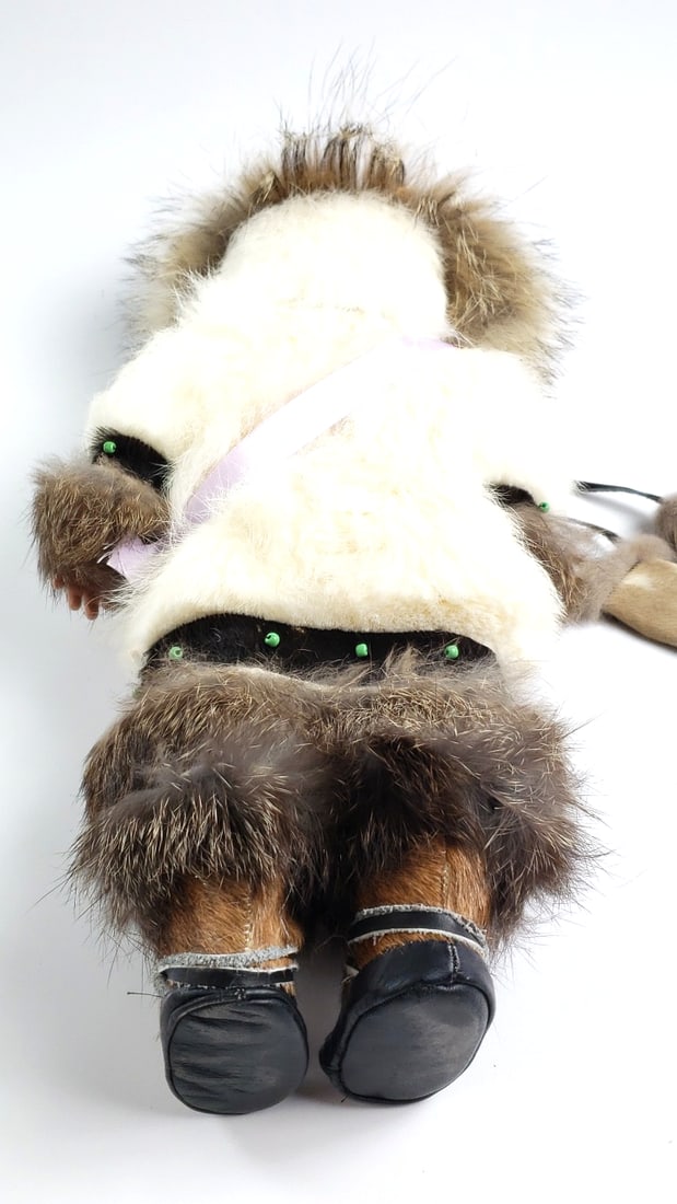 Inupiaq Alaskan Native 15" Doll with Fur Clothing and Beaded Details - 4