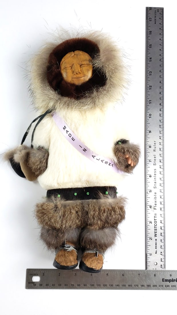 Inupiaq Alaskan Native 15" Doll with Fur Clothing and Beaded Details - 7