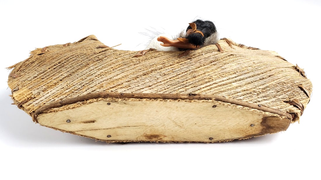 Handcrafted Doll in Traditional Woven Birch Bark Canoe with Fur Blanket - 4