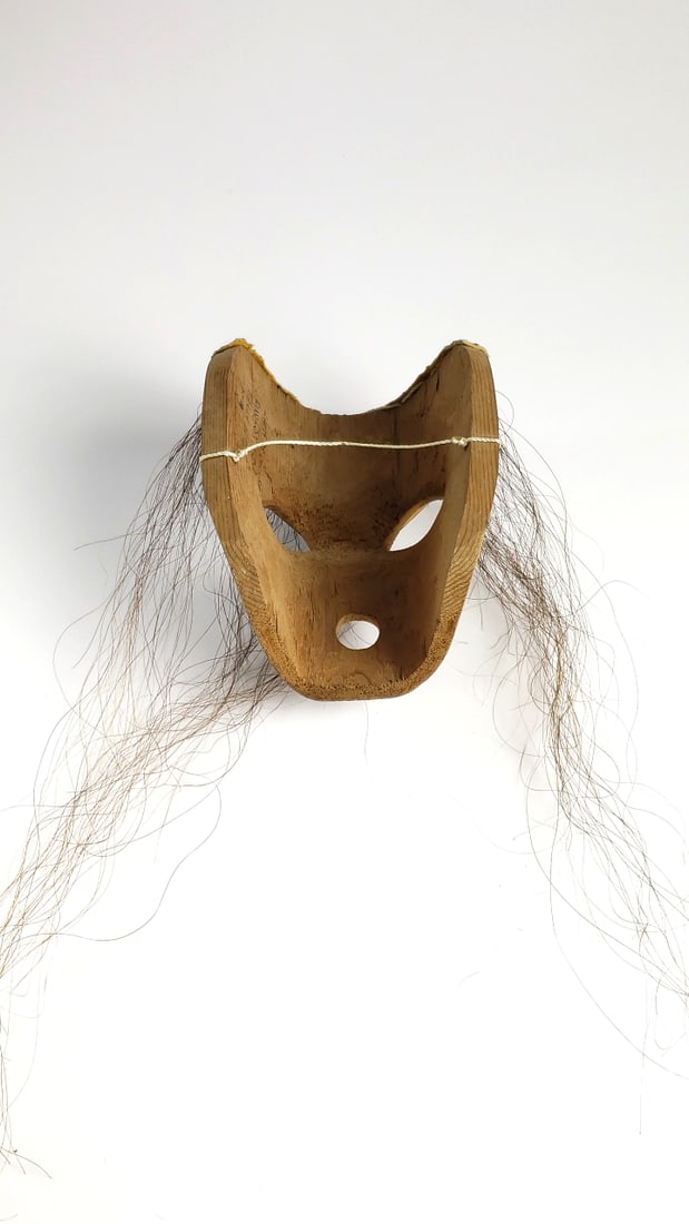 Vintage Makah Handcrafted Wooden Tribal Mask with Green and Black Design - 7