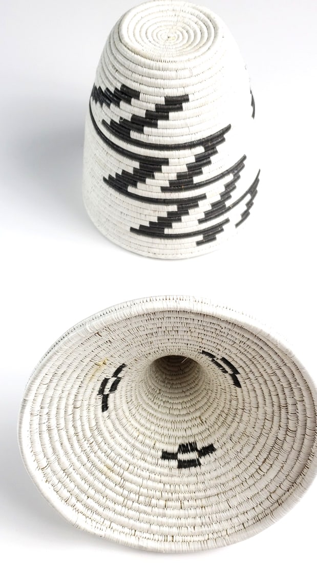 Handwoven White and Black Patterned Basket with Lid 12" Tall - 4