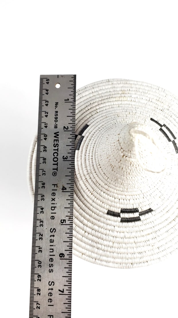 Handwoven White and Black Patterned Basket with Lid 12" Tall - 6