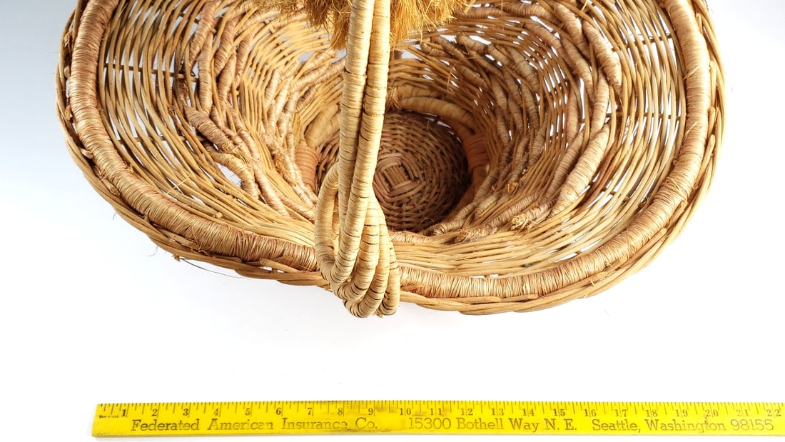 Extra Large Handcrafted Woven Basket with Rope Decorative Figure Handle - 10