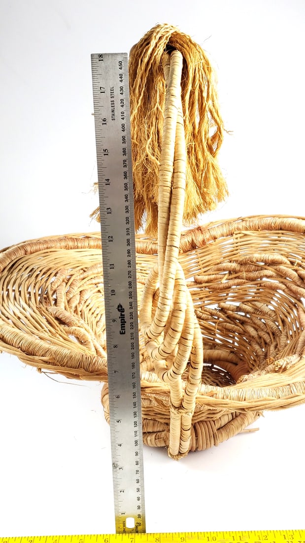 Extra Large Handcrafted Woven Basket with Rope Decorative Figure Handle - 11