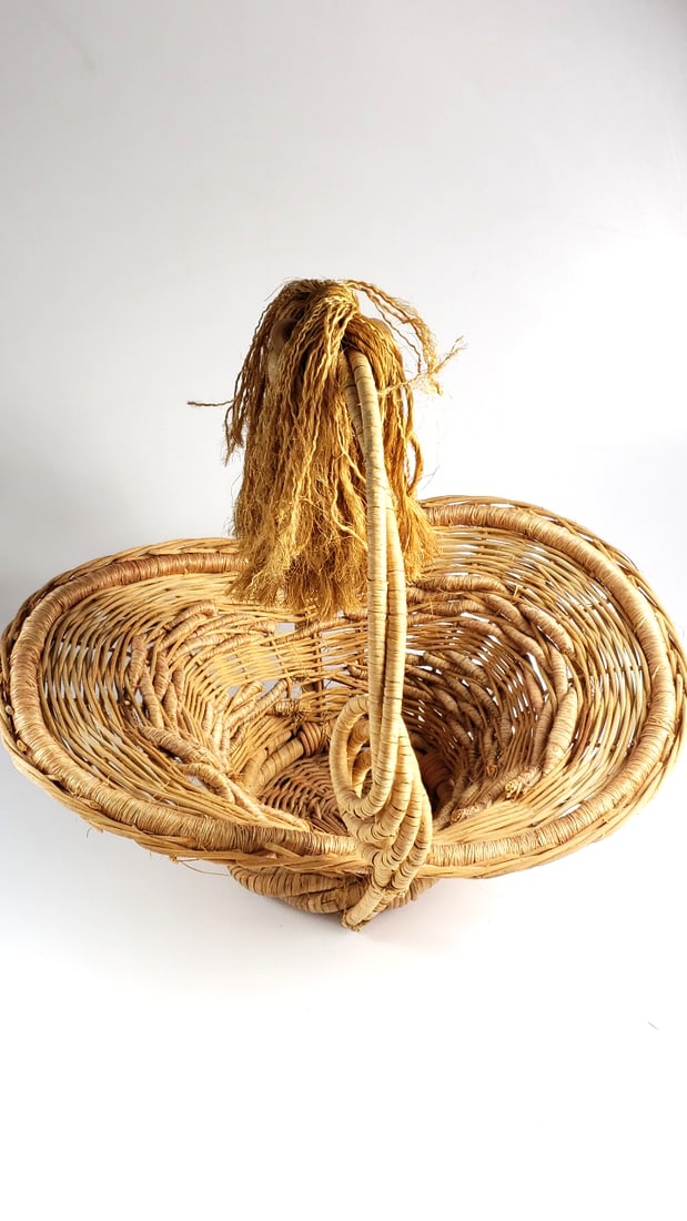Extra Large Handcrafted Woven Basket with Rope Decorative Figure Handle - 2