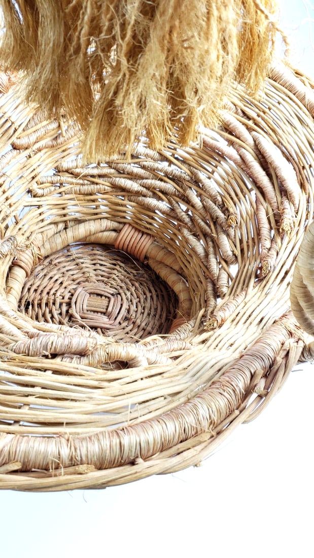 Extra Large Handcrafted Woven Basket with Rope Decorative Figure Handle - 4