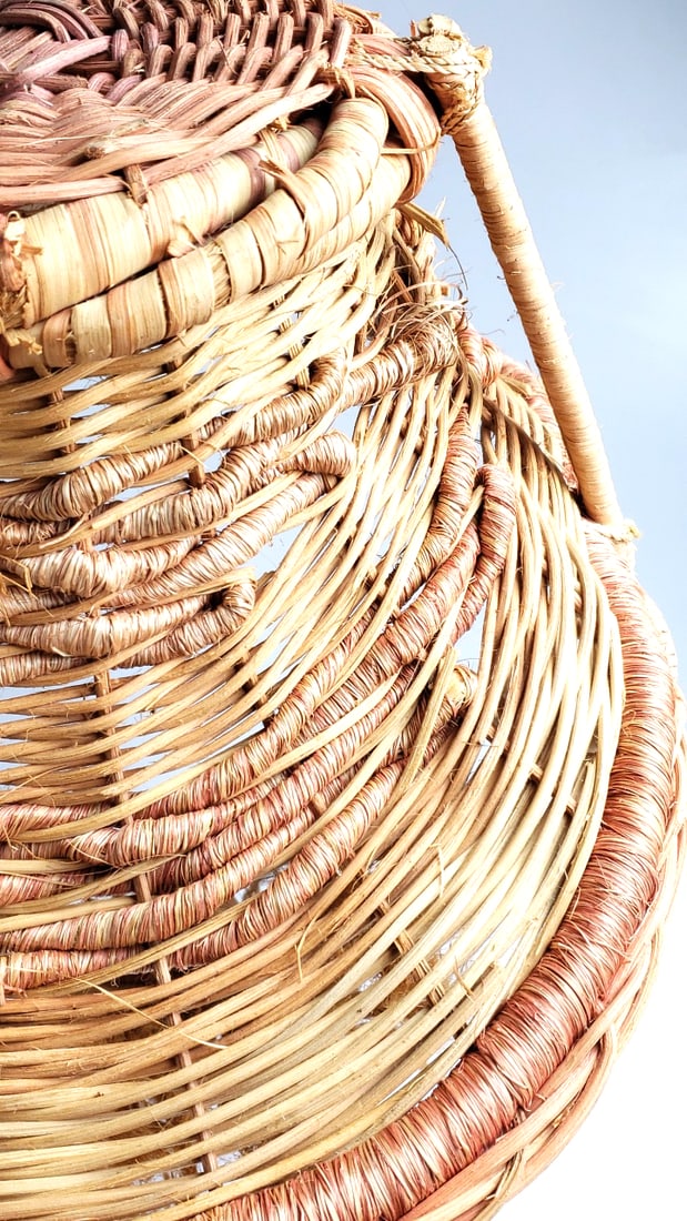 Extra Large Handcrafted Woven Basket with Rope Decorative Figure Handle - 6