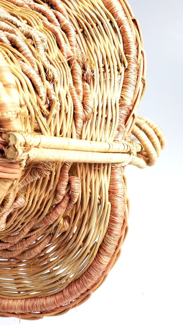 Extra Large Handcrafted Woven Basket with Rope Decorative Figure Handle - 7