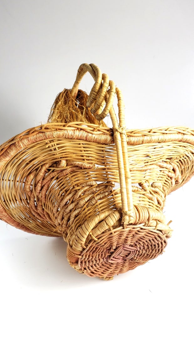 Extra Large Handcrafted Woven Basket with Rope Decorative Figure Handle - 9