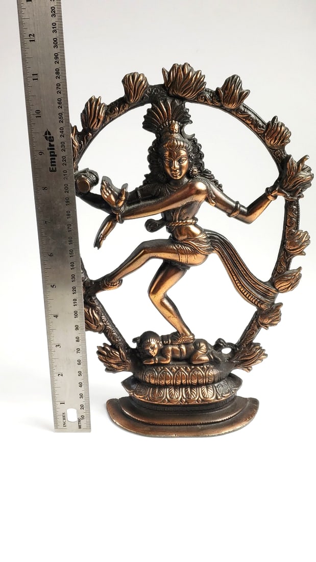 Bronze Dancing Shiva Nataraja 12" Decorative Statue with Arched Halo - 2