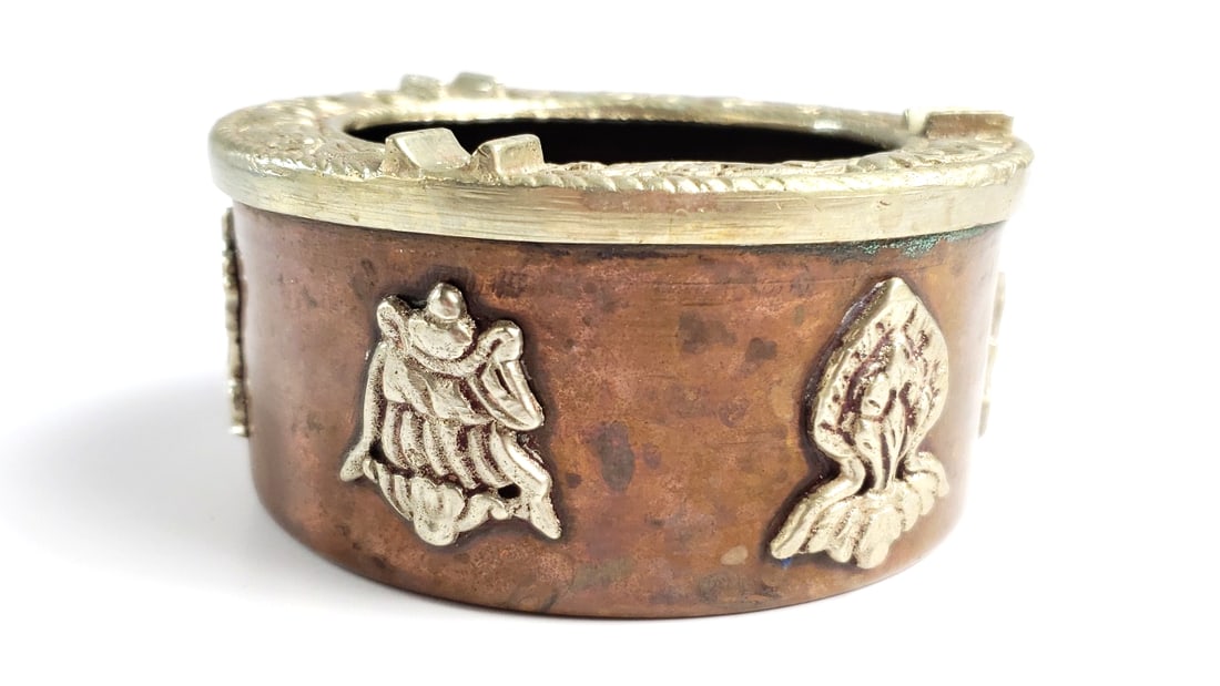 Copper With Silver? Trim Decorative Ashtray with Relief Design - 3