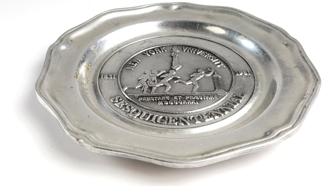 Wilton - New York University 1831-1981 Sesquicentennial Commemorative Metal Plate: Vintage Width: 1 Low Estimate: 15 Height: 9 High Estimate: 150