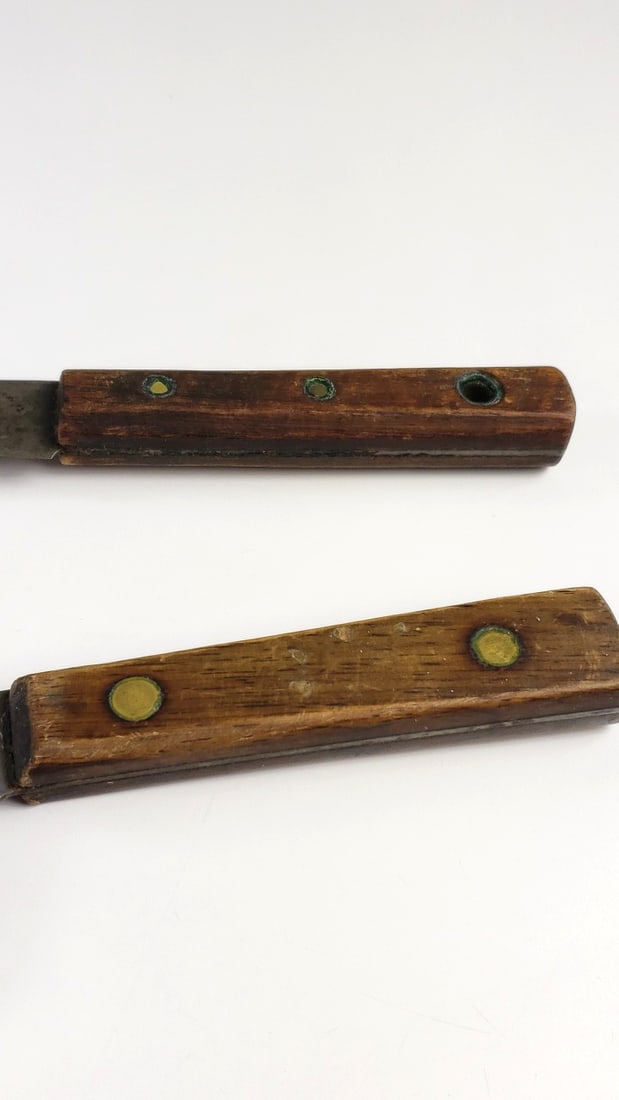Vintage Carbon Steel Kitchen Knives with Wooden Handles - Cleaver and Carving Knife - 3