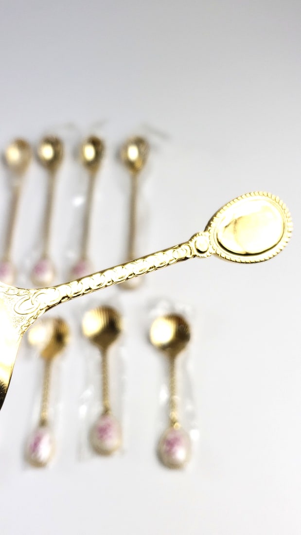 Goldtone Floral Enamel Flatware Set with Cake Server - 18 Pieces - 3