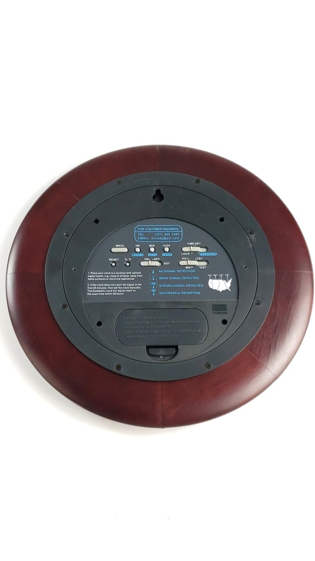 SkyScan 10" Atomic Clock with Temperature Display, Round Wood Frame - 6