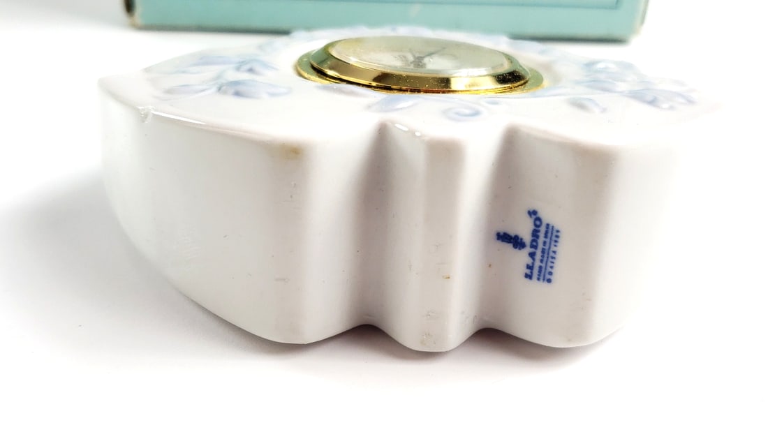 Lladro Porcelain Desk Clock with Original Box and Roman Numerals - 3