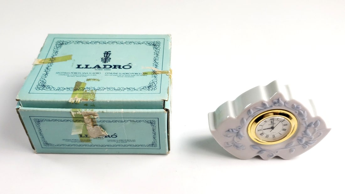 Lladro Porcelain Desk Clock with Original Box and Roman Numerals - 5