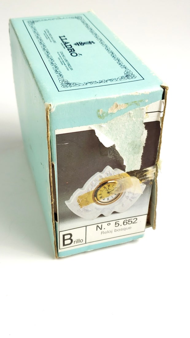 Lladro Porcelain Desk Clock with Original Box and Roman Numerals - 8
