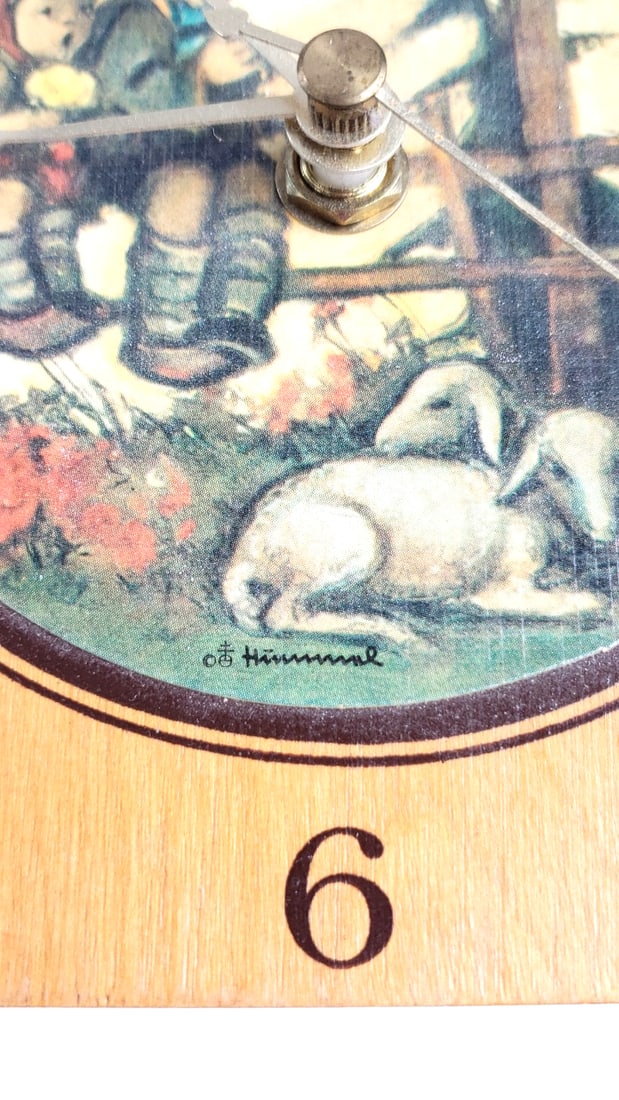 Vintage Wood Clock with Hummel Artwork, Square Design - 2
