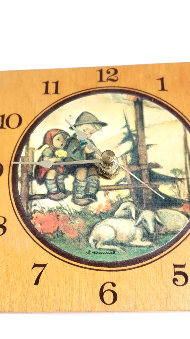 Vintage Wood Clock with Hummel Artwork, Square Design - 3