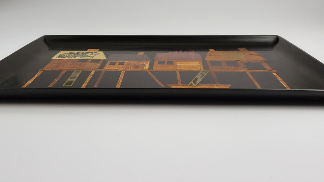 Couroc Handmade Inlaid Serving Piece - Monterey, California - Black Decorative Tray with Stilt H... - 5