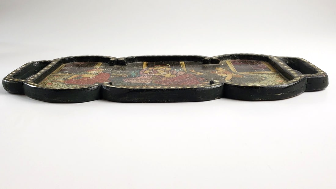 Traditional Indian Painted Decorative Tray with Mughal Scene - 2
