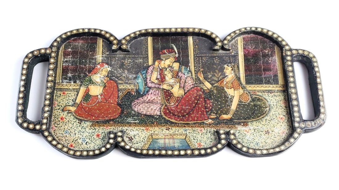 Traditional Indian Painted Decorative Tray with Mughal Scene - 3