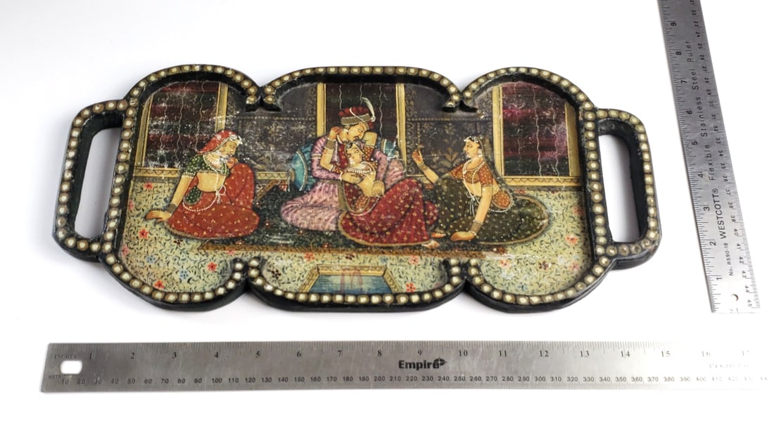 Traditional Indian Painted Decorative Tray with Mughal Scene - 5