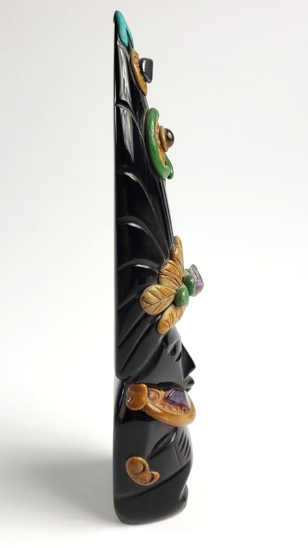 Vintage Stone Tribal-Inspired Figurine with Colorful Accents and Gem-Like Inlays - 2