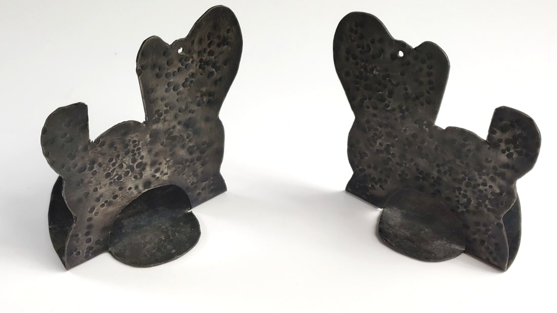 Vintage Pounded Metal Terrier Silhouette Bookends ends Set of 2: Great Width: 4 High Estimate: 80 Height: 4 Low Estimate: 20