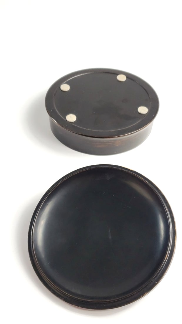 Antique Dark Lacquered Plastic Cast Box with Bird and Plant Design - 3
