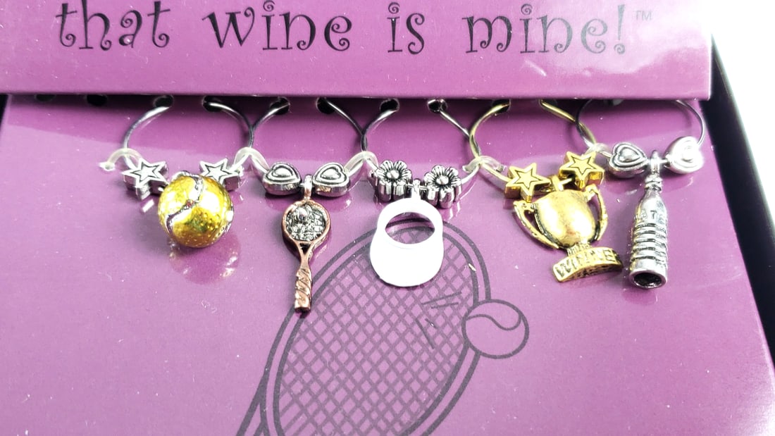 That Wine Is Mine! "Tennis Ace" Wine Charms Set Lot Of 3 New - 2
