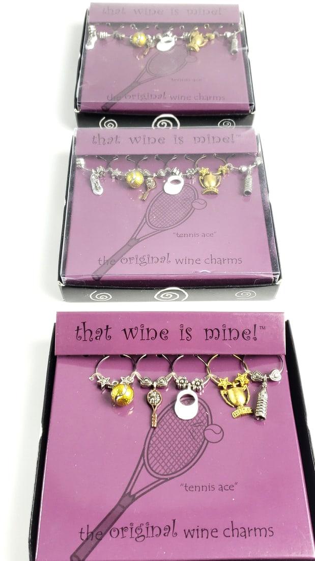 That Wine Is Mine! "Tennis Ace" Wine Charms Set Lot Of 3 New - 4