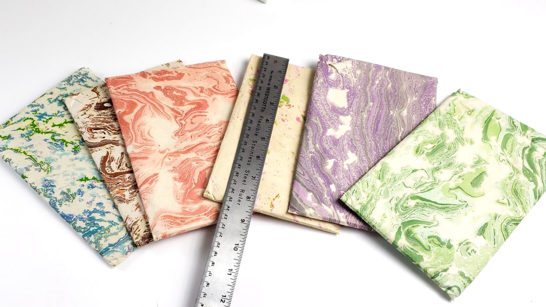 Vintage Lot Of 6 Different Hand Marbled Fabrics "Made in India" - 5