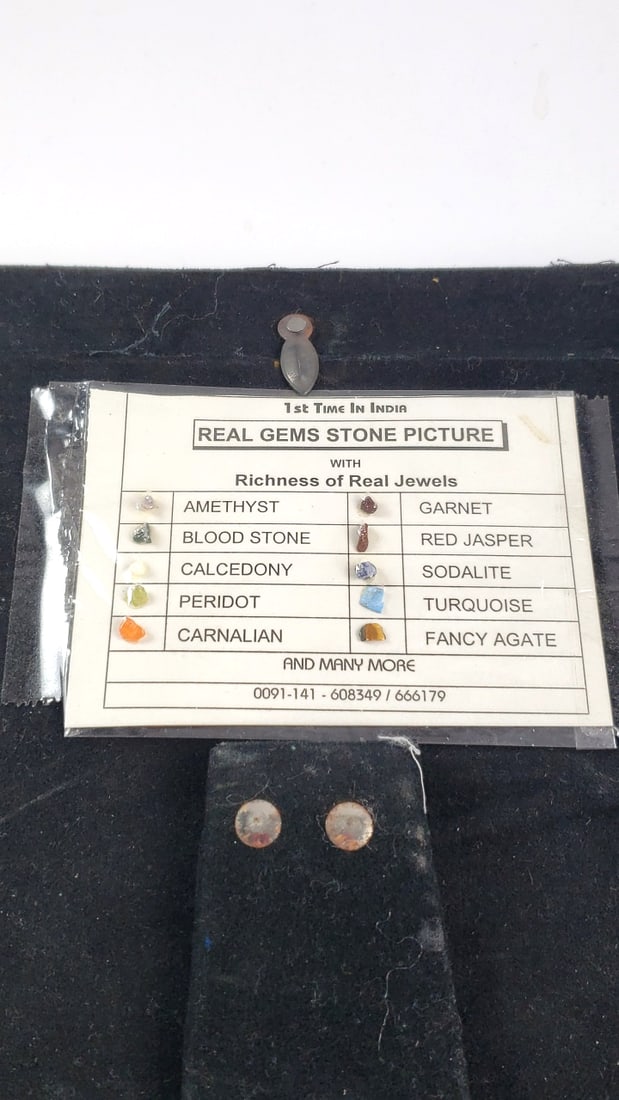 Handcrafted Silver Color Frame with Traditional Indian Real Gemstone Picture 10" x 7" - 2
