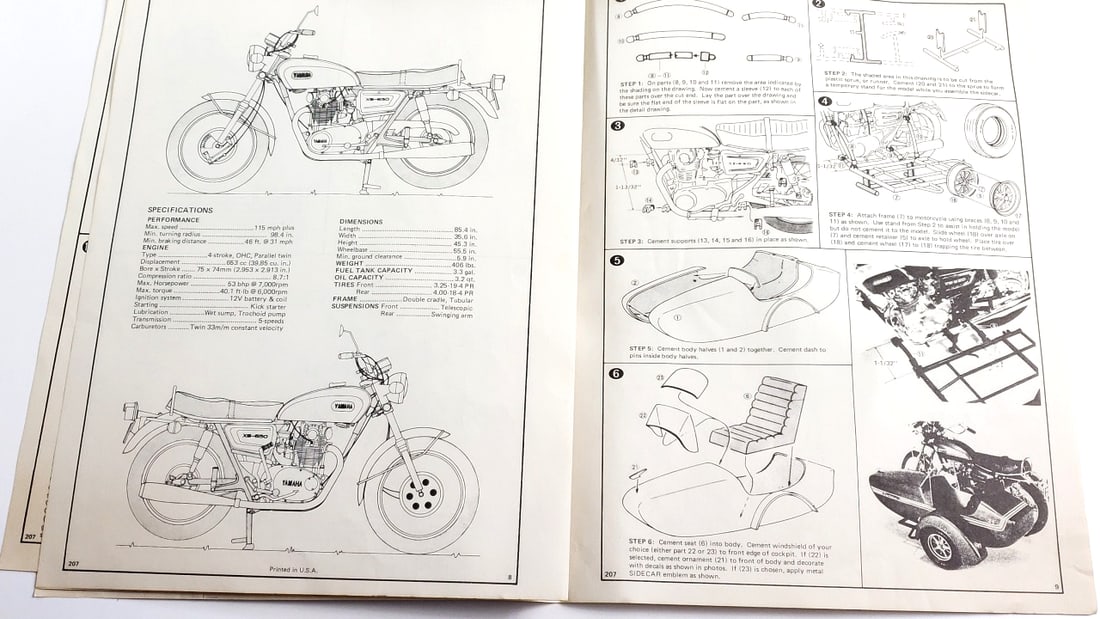 Minicraft Yamaha XS-650 with Sidecar 1/10 Scale Model Kit As Is - 9