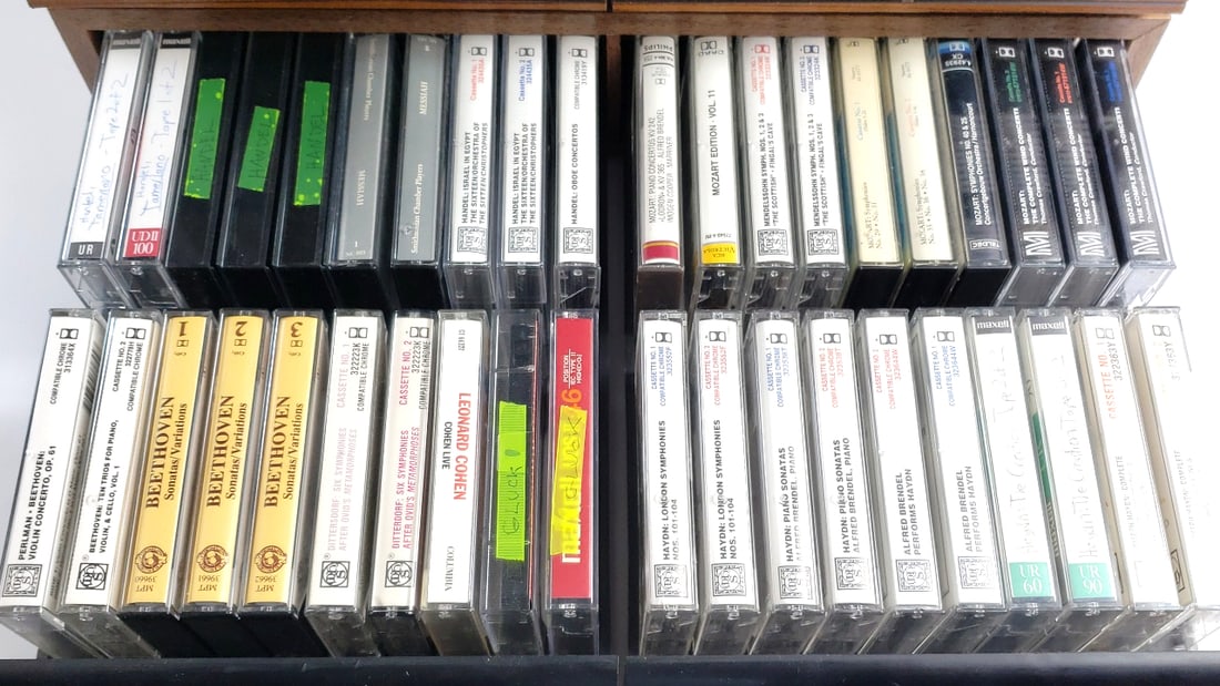 Vintage Wooden & Plastic Cassette Tape Storage Case with Pull-Out Drawers & Cassette Tapes - 2