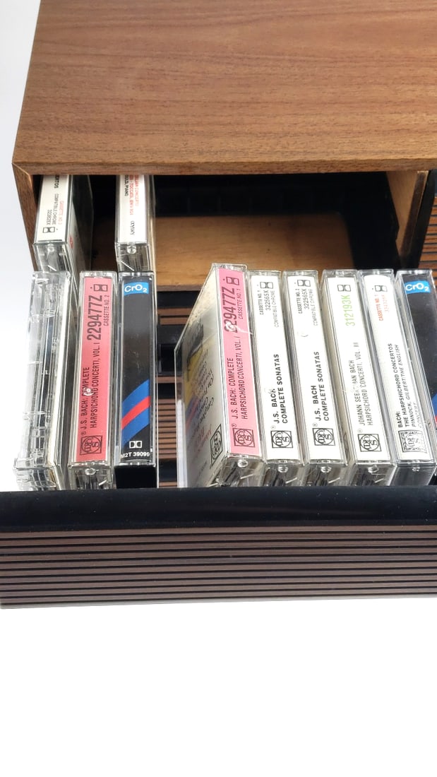 Vintage Wooden & Plastic Cassette Tape Storage Case with Pull-Out Drawers & Cassette Tapes - 5