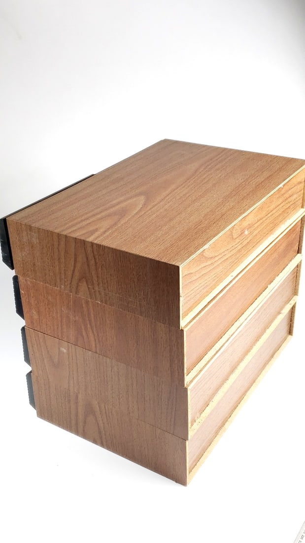 Vintage Wooden & Plastic Cassette Tape Storage Case with Pull-Out Drawers & Cassette Tapes - 6