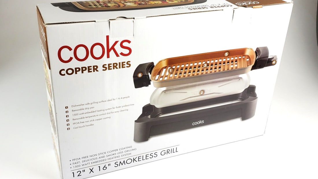 NEW Cooks Copper Series 12"x16" Smokeless Grill with Non-Stick Coating: New Height: 6 High Estimate: 40 Low Estimate: 30 Width: 16