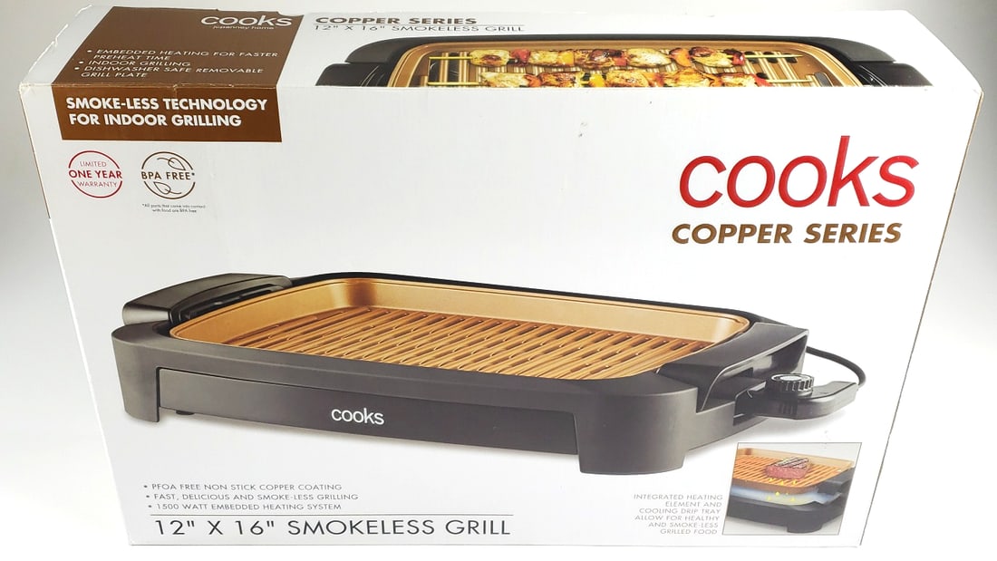 NEW Cooks Copper Series 12"x16" Smokeless Grill with Non-Stick Coating - 3