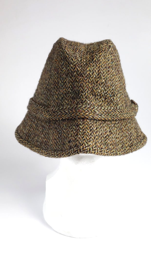 Vintage Harris Tweed 100% Wool Cloche Hat with Buckle Detail Size 7 1/2 or 61 - 2