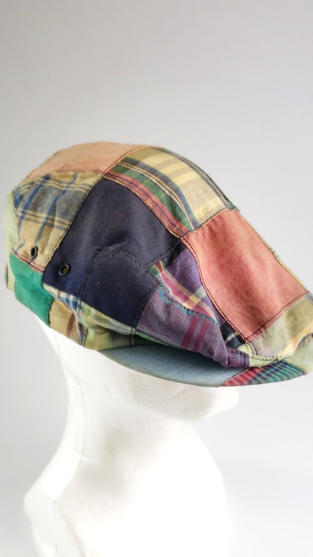 Schuman Sullivan of New Haven Madras Hat Large Patchwork Style Multi-Color Newsboy Cap with Snap ... - 5
