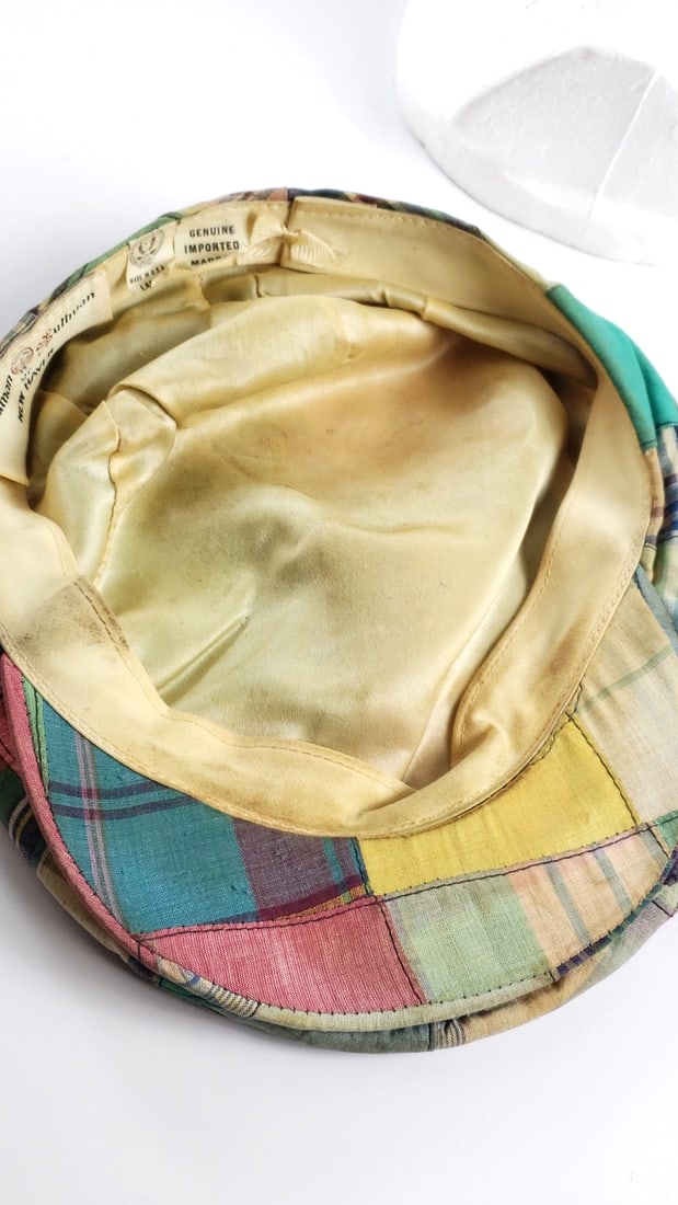Schuman Sullivan of New Haven Madras Hat Large Patchwork Style Multi-Color Newsboy Cap with Snap ... - 7