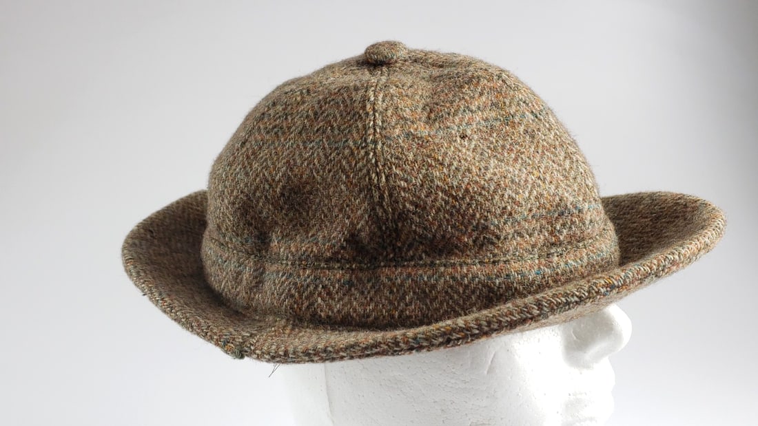 Mystery - Christy's? Tweed Herringbone Hat with Short & Flap Fold Brim Brown Wool - 4