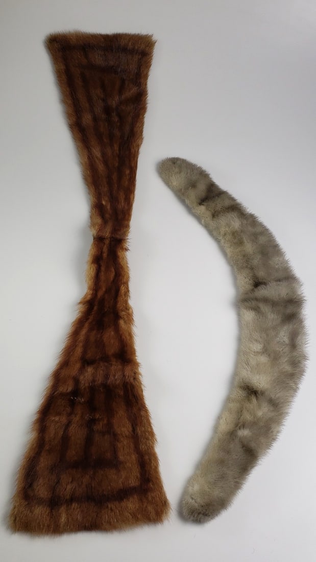 Two Vintage Fur Stoles: Brown and Gray Mink Accessories: Good, see pics Low Estimate: 50 Height: 5 Width: 1 High Estimate: 300