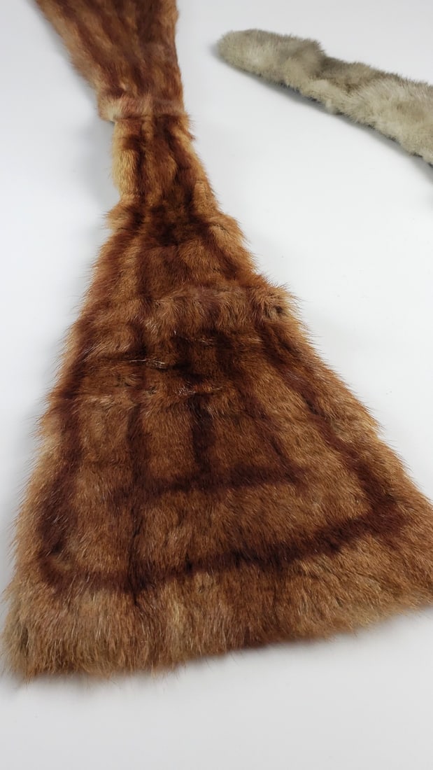 Two Vintage Fur Stoles: Brown and Gray Mink Accessories - 2