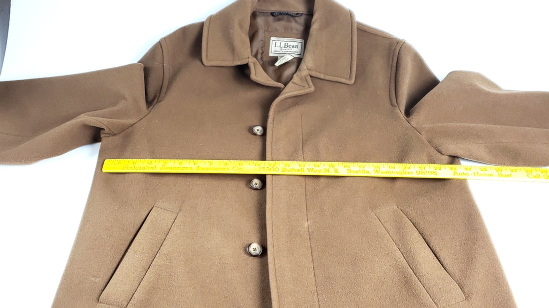 L.L. Bean Tan Wool Long Coat with Button Closure - 5