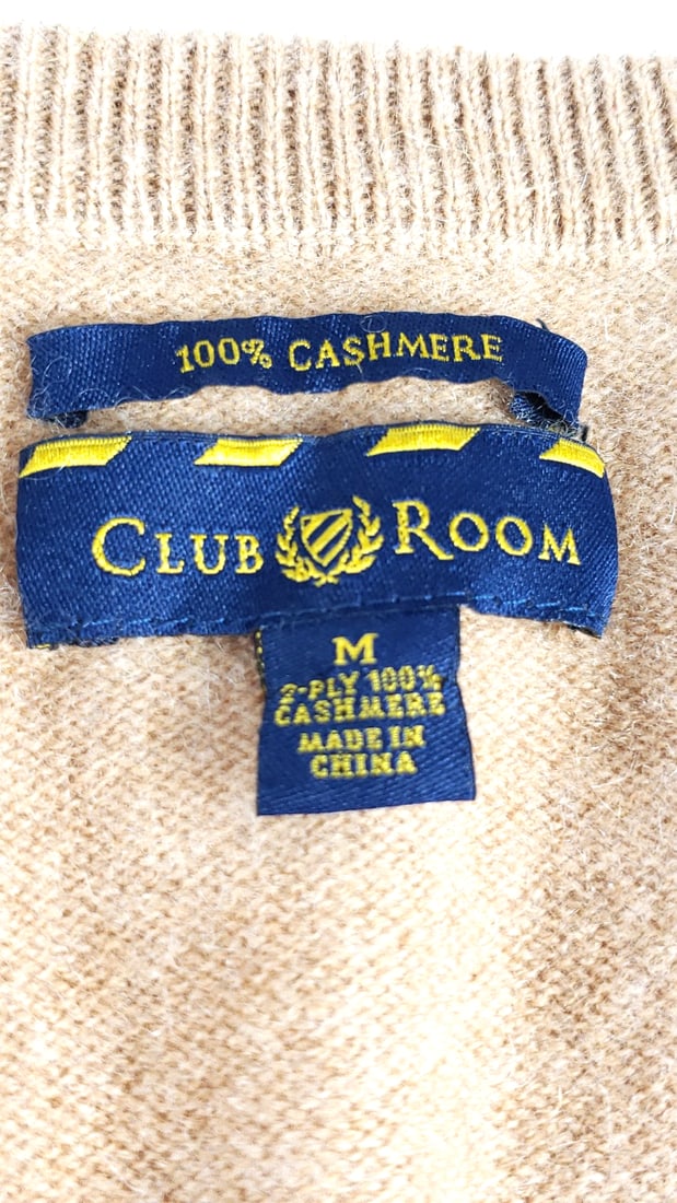 Club Room 100% Cashmere V-Neck Sweater Mens Medium Tan - 3